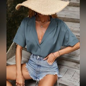 NWOT Solid Button Front Ruched Blouse